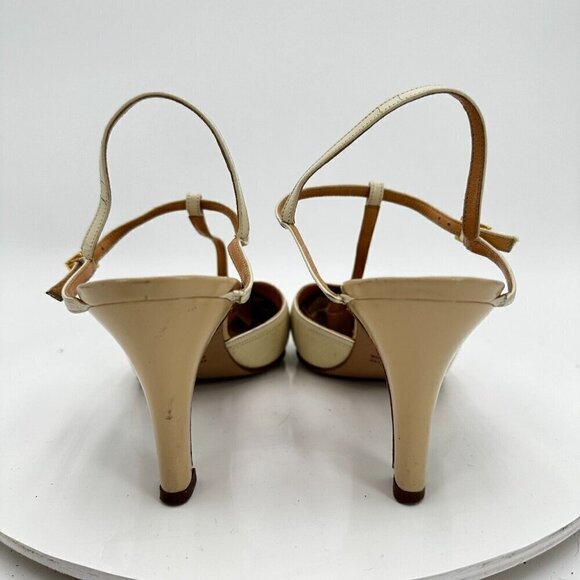 Celine Women Size EU 37.5 US 7 Cream Tan Pointed Toe T strap Heel Pump Sandal - Picture 6 of 16